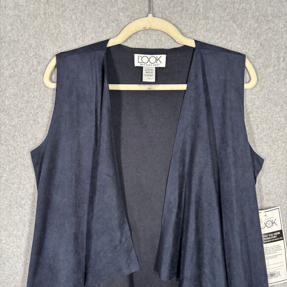 Faux‎ Suede Vest Womens Navy Open Drape Stretch Boho Western Cowgirl Cardigan - Picture 3 of 10